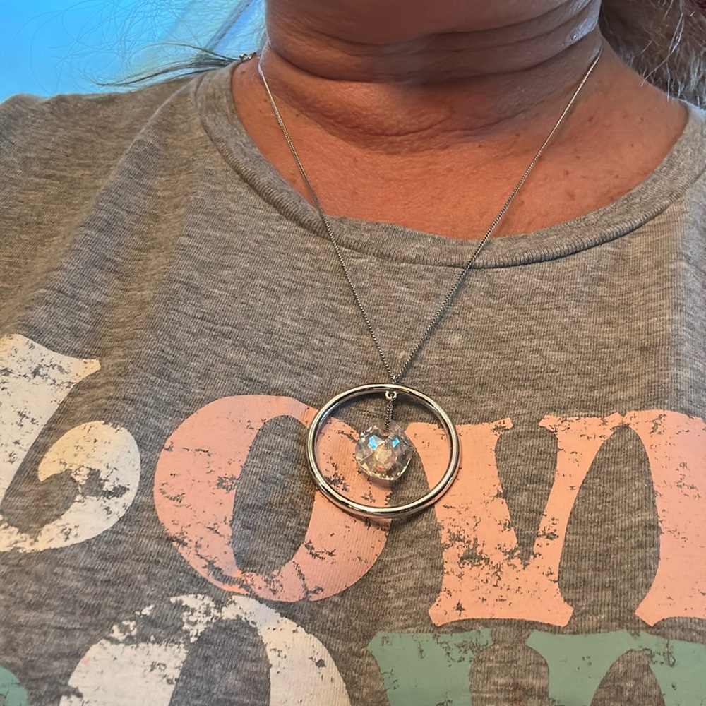 Swarovski pendant with silver circle , can be worn 17.5” or 21”